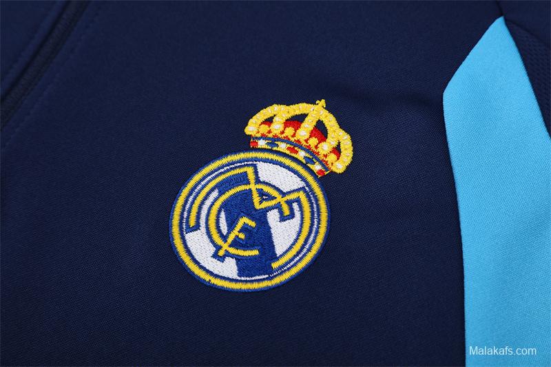 Retro 05/06 Real Madrid Royal Blue Half Zipper Jacket+Long Pants