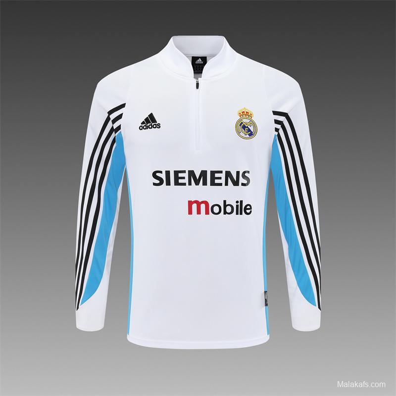 Retro 03/04 Real Madrid White Half Zipper Jacket+Long Pants