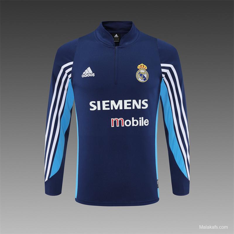 Retro 03/04 Real Madrid Royal Blue Half Zipper Jacket+Long Pants