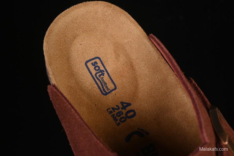 Birkenstock Sandals Series with Soft Leather Upper and Cork Rubber Midsole - Red Wine
