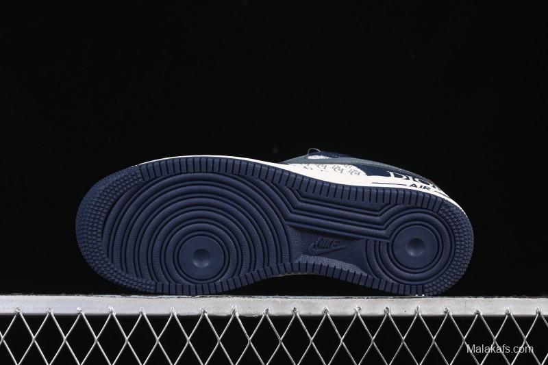 Nike Air Force 1 '07 Low Dior Collaboration White Blue Gray Hook Casual Sneakers - XD2588-603