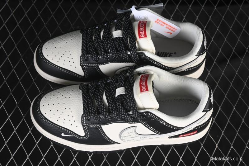 Nike SB Dunk Low Supreme Collaboration Beige Black Silver High-End Custom Low-Top Casual Skate Shoes - HH7518-099