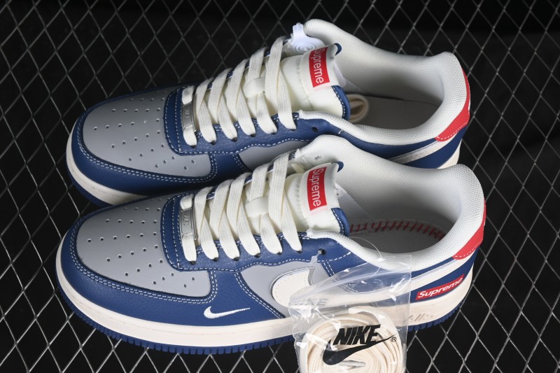 Nike Air Force 1 '07 Low Supreme Collaboration White Blue Gray Red Casual Sneakers - XD2588-602