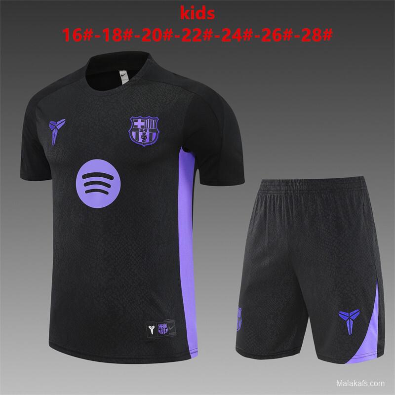 25/26 Kids Barcelona Black Joint Edition Short Sleeve+Soccer Shorts