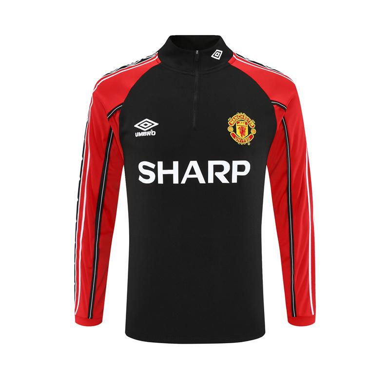 Retro 98/99 Manchester United Black Half Zipper Jacket+Long Pants