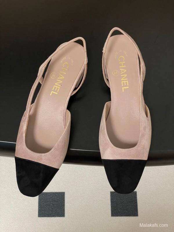 Chanel Sling-back Two-tone Suede Slingback Sandals Flat/Block Heel - KFY00280
