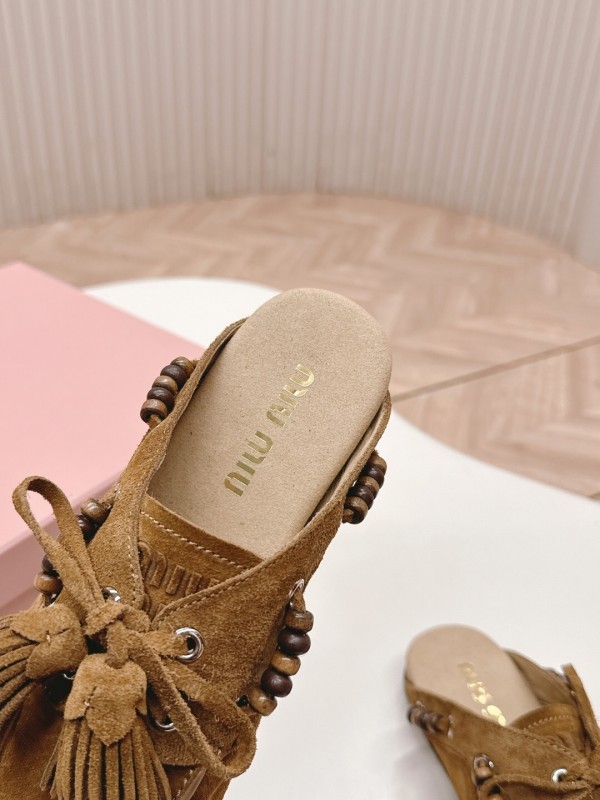 Miu Miu Fall Winter 2025 Tassel Loafer Mule with Beaded Accents - LY00320