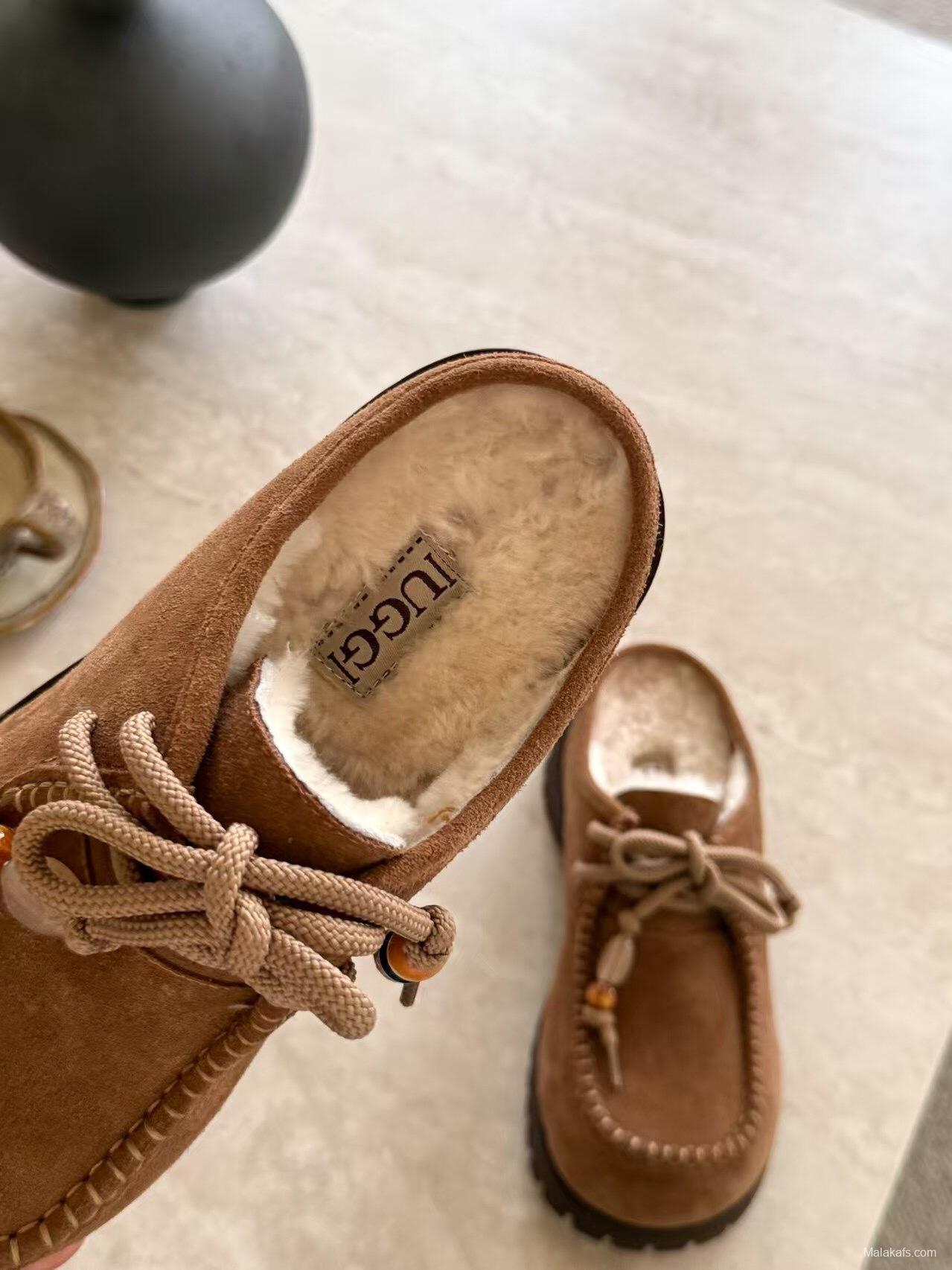 UGG Fall Winter New Potato Wool Slippers Retro Acrylic Buckle Design - KFY00250