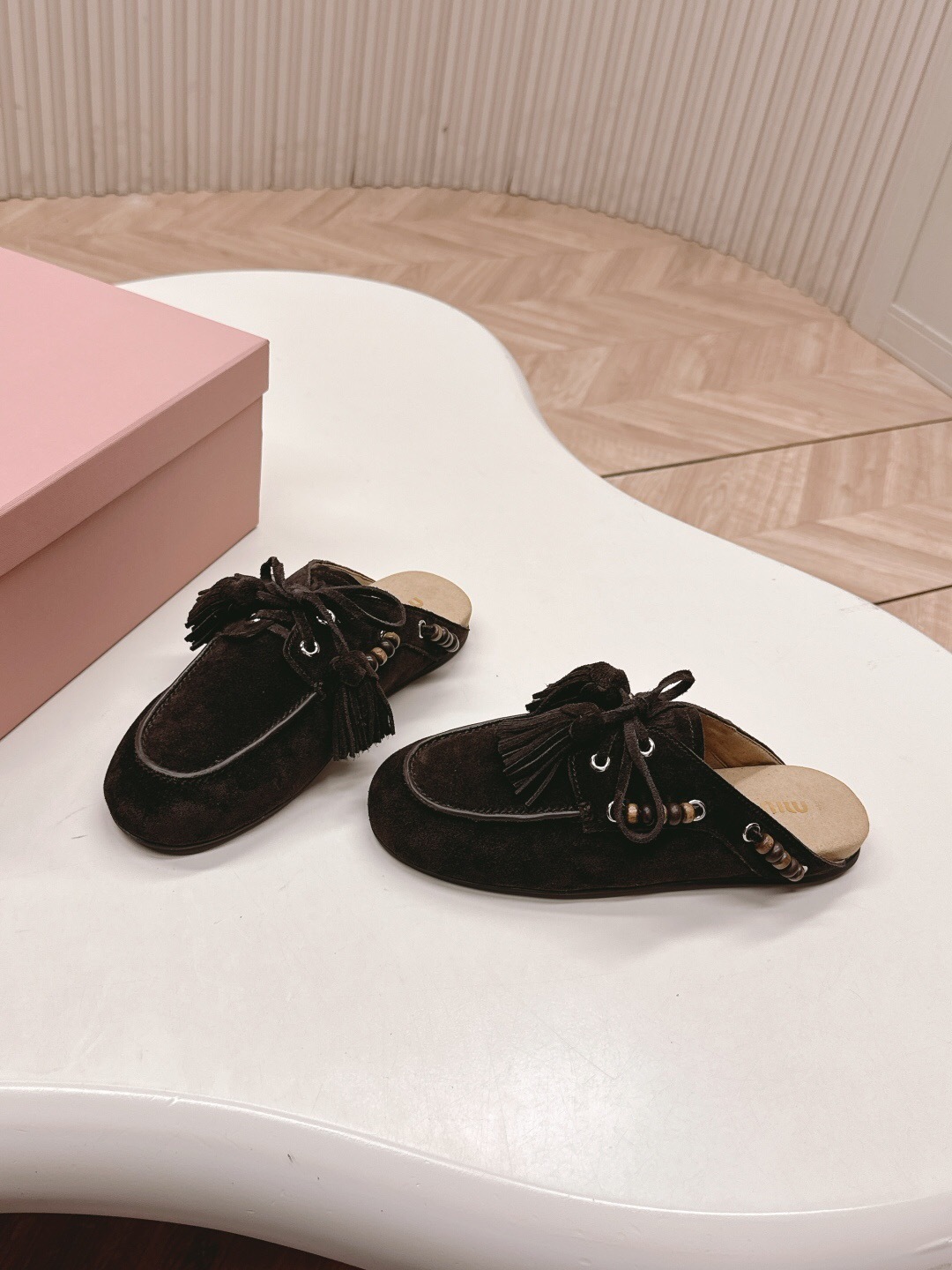 Miu Miu Fall/Winter 2025 Tassel Loafer Mule with Bead Accents - LY00320