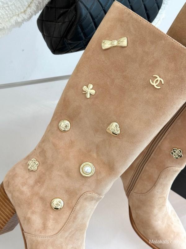 Chanel 25K Double C Metal Buckle High Heel Boots - KFY00530