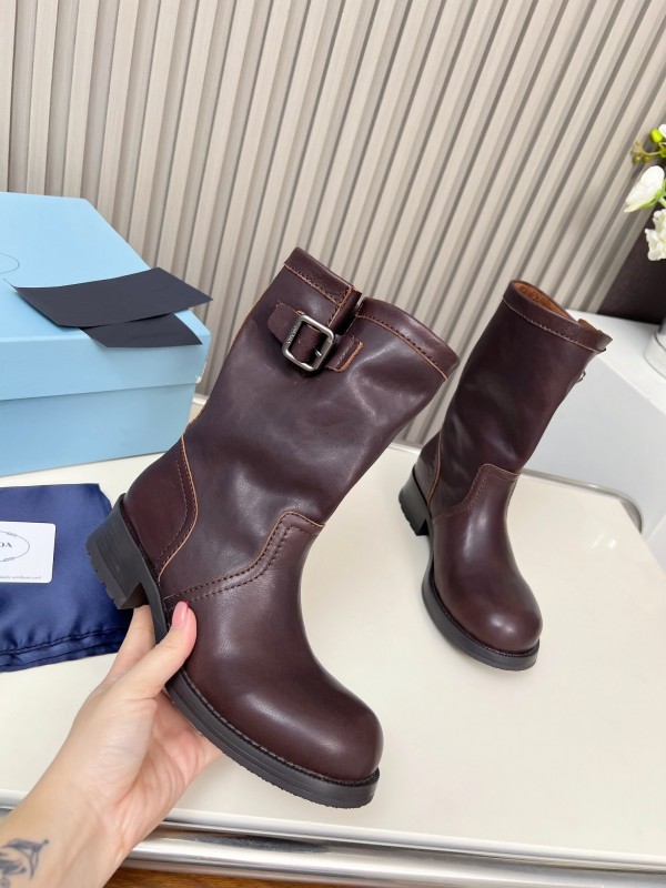 Prada 2025 SS Retro Martin Boots Motorcycle Boots - LY00350