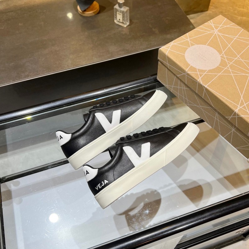VEJA Classic White Sneakers V Logo Lace-Up Retro Flat Platform Casual Sports Shoes - LY00220