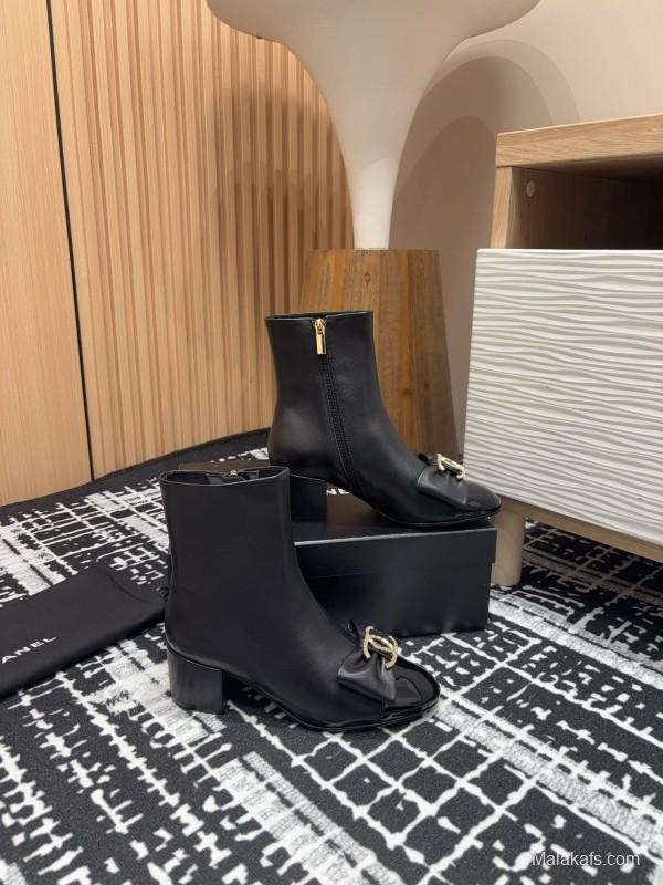 Chanel 2025 SS Bow CC Crystal Buckle Ankle Boots - LY00340/LY00350