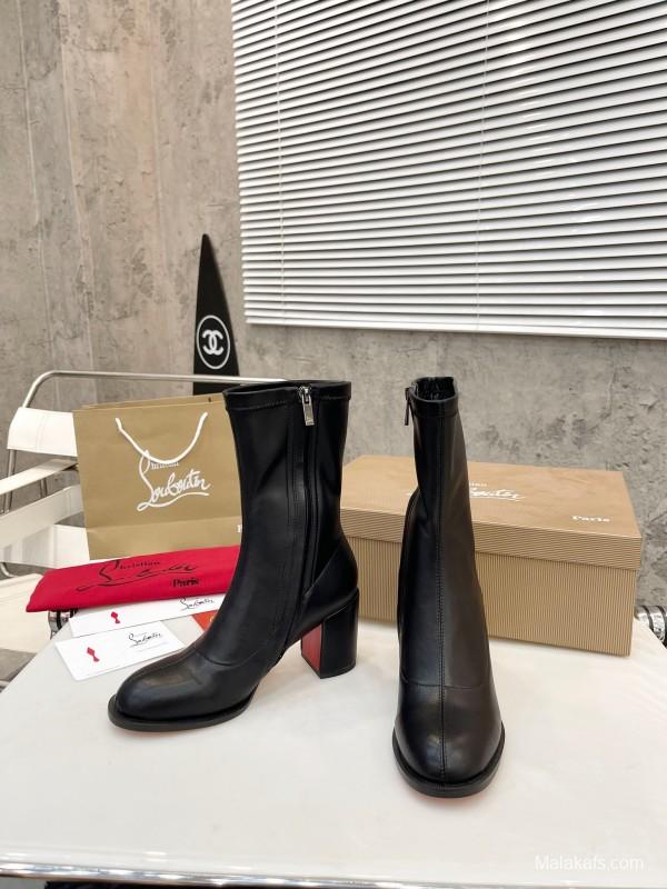 Christian Louboutin 2025/SS Chunky Heel Stretch Ankle Boots - LY00300