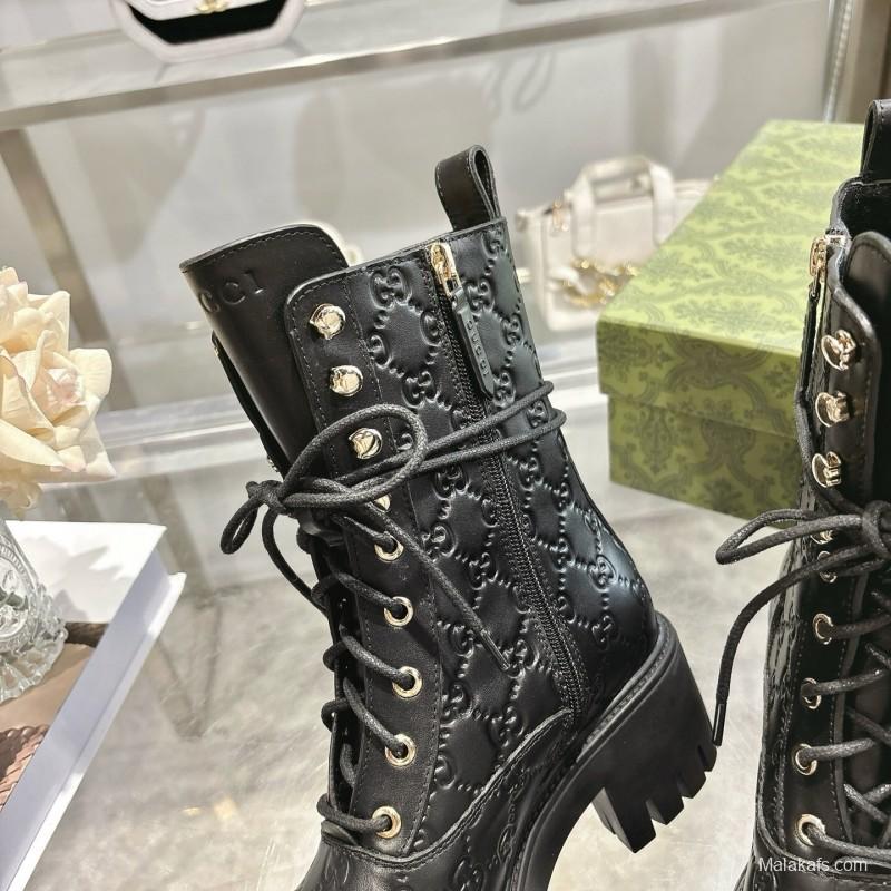 Gucci GG Lace-Up Ankle Boots in Calfskin - LY00380