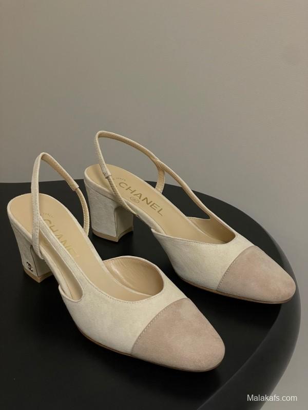 Chanel Sling-back Two-tone Suede Slingback Sandals Flat/Heeled - KFY00280