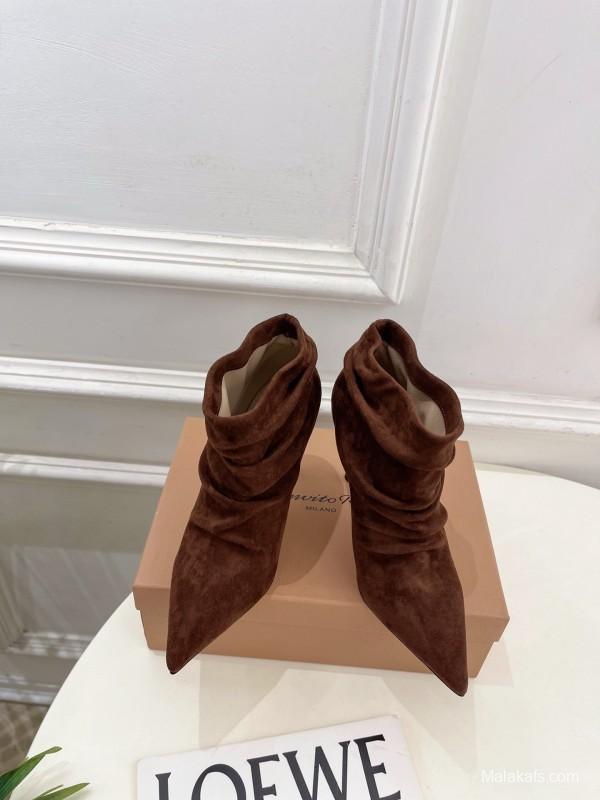 Gianvito Rossi Fall/Winter 2025 GR Pointed Toe Retro Pleated High Heel Ankle Boots - KFY00340