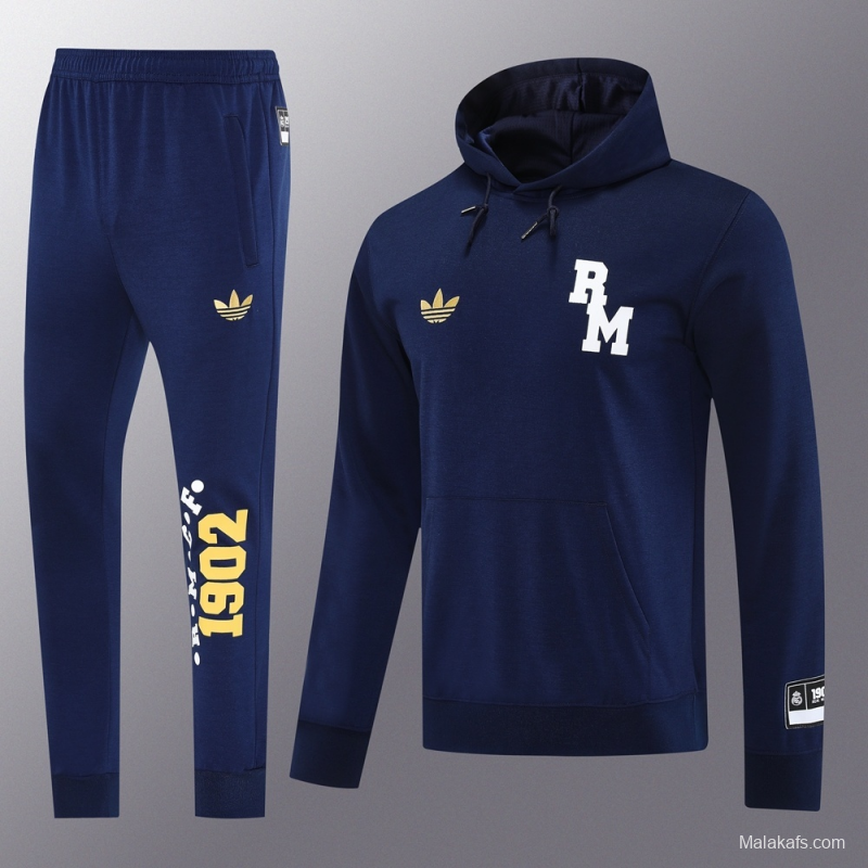 25/26 Real Madrid Royal Blue Half Zipper Jacket+Long Pants S-2XL