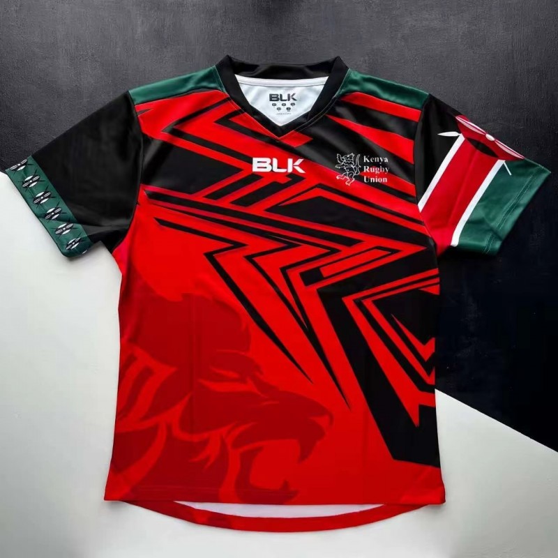 2026 Kenya Red with Black Geometric Stripes and Green Sleeves Jersey