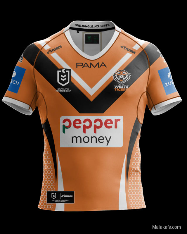25/26 Wests Tigers Orange with Black Chevron and Honeycomb Pattern Jersey