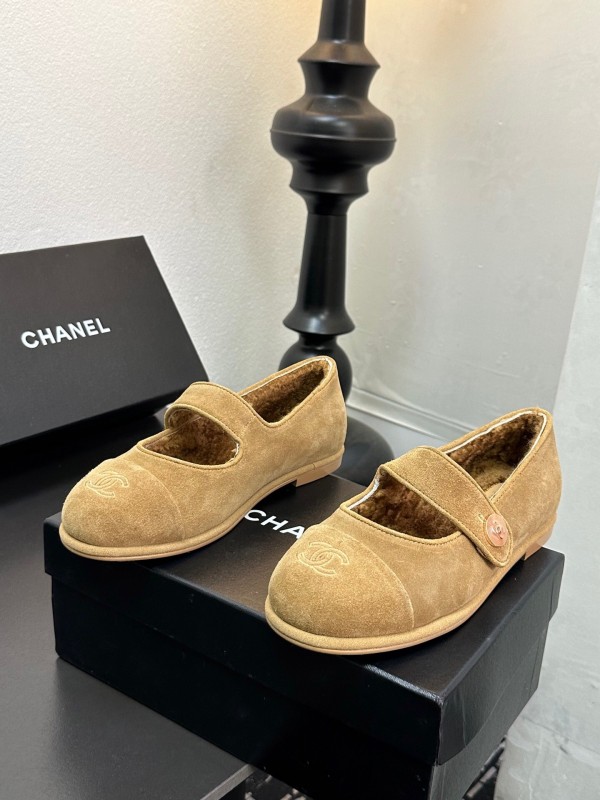 Chanel 2025 SS New French Style Mary Jane Flat Shoes with Fur - KFY00300