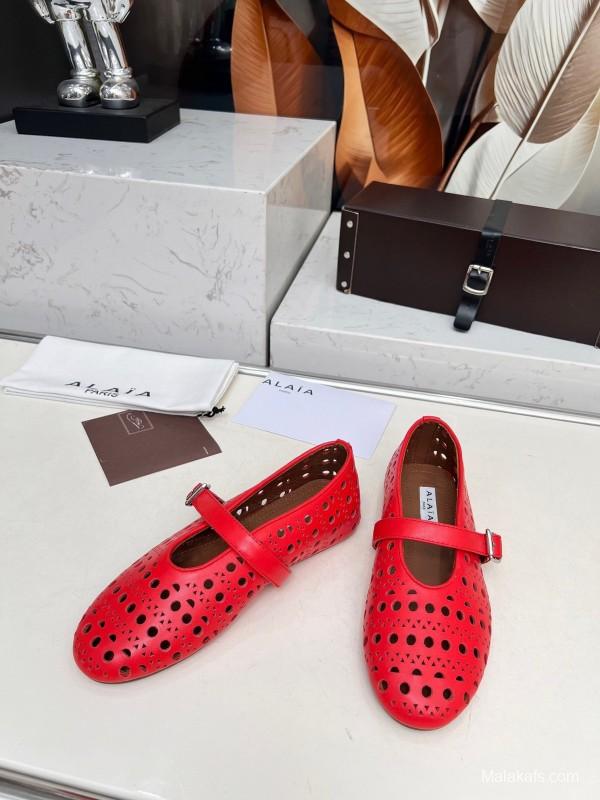 Alaia 2025/SS Perforated Ballet Flats - LY00320
