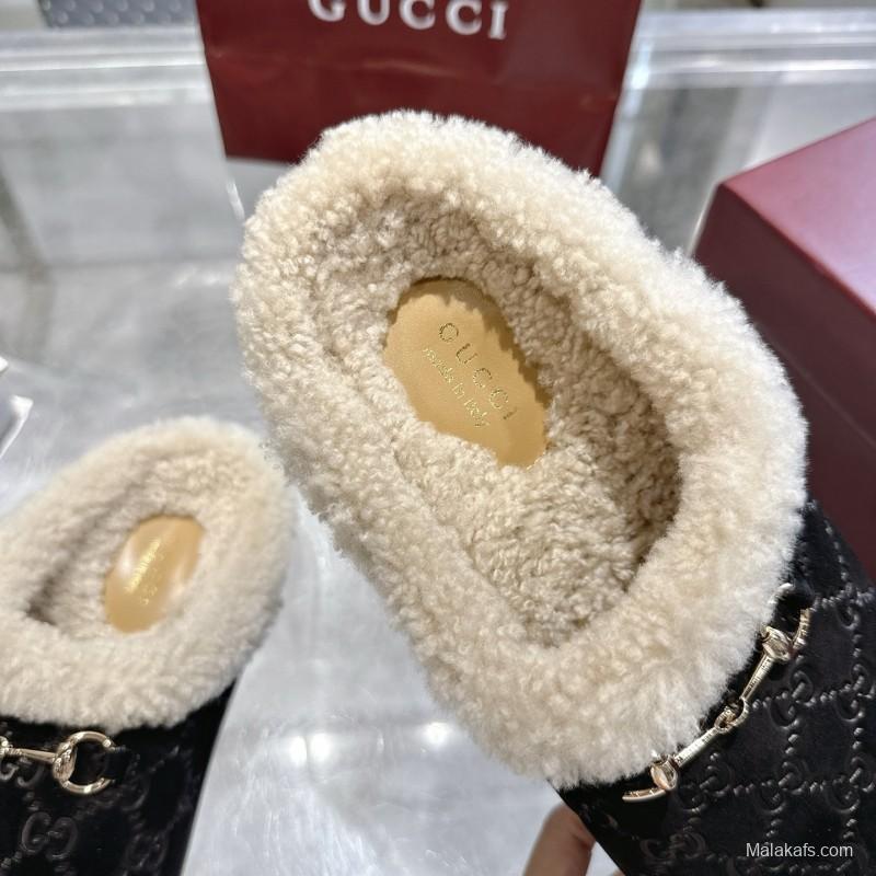 Gucci 2025/SS Autumn Winter New Suede Leather Horsebit Women's Wool Loafers - LY00260