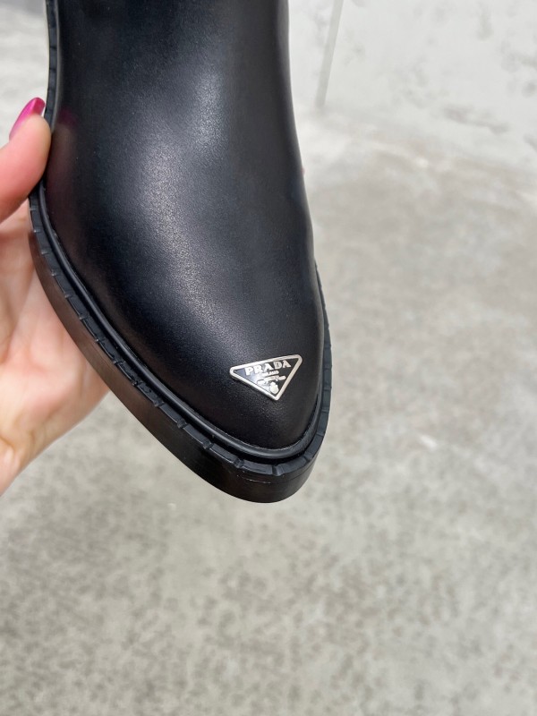 Prada Classic Triangle Logo Pointed Toe Boots - LY00400