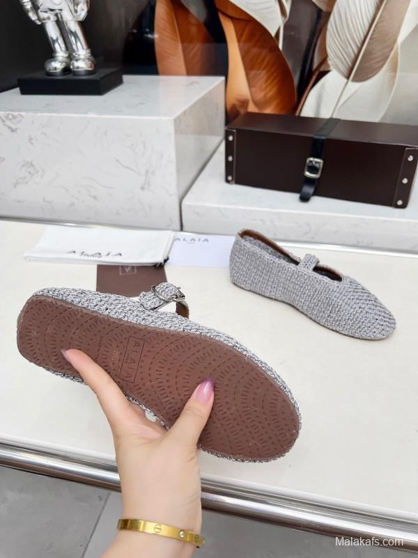 Alaia 2025/SS Knit Ballet Dance Shoes with Inner Cushioning and 0.8CM Height Increase - LY00310
