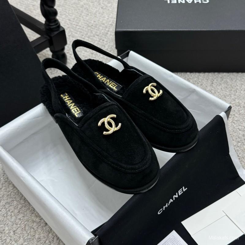 Chanel 2025 SS Teddy Fur Loafers with Double C Logo - KFY00300