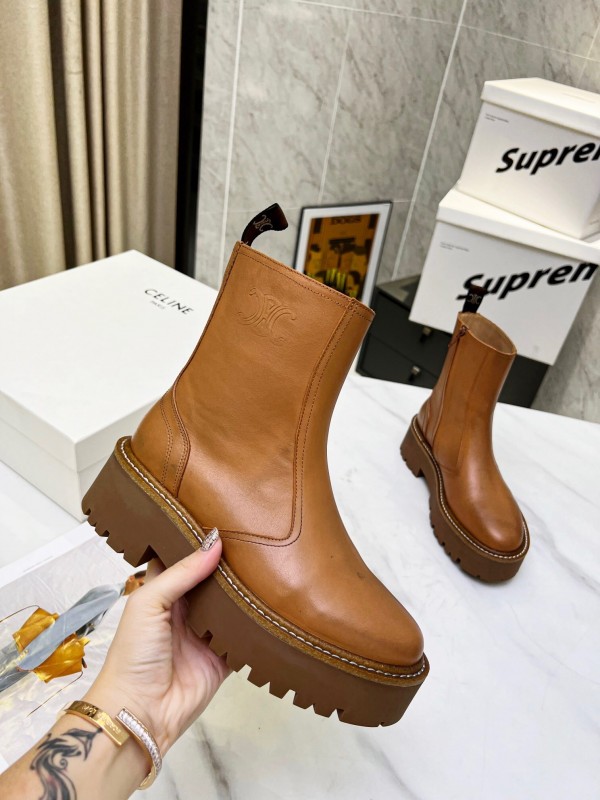 Celine 2025/ss Triomphe Side Zip Ankle Boots - L Y00320