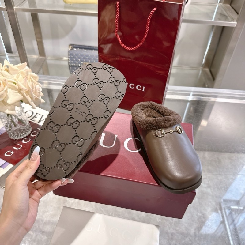 Gucci 2025 SS Autumn Winter New Suede Leather Horsebit Detail Women's Wool Loafers - LY00260