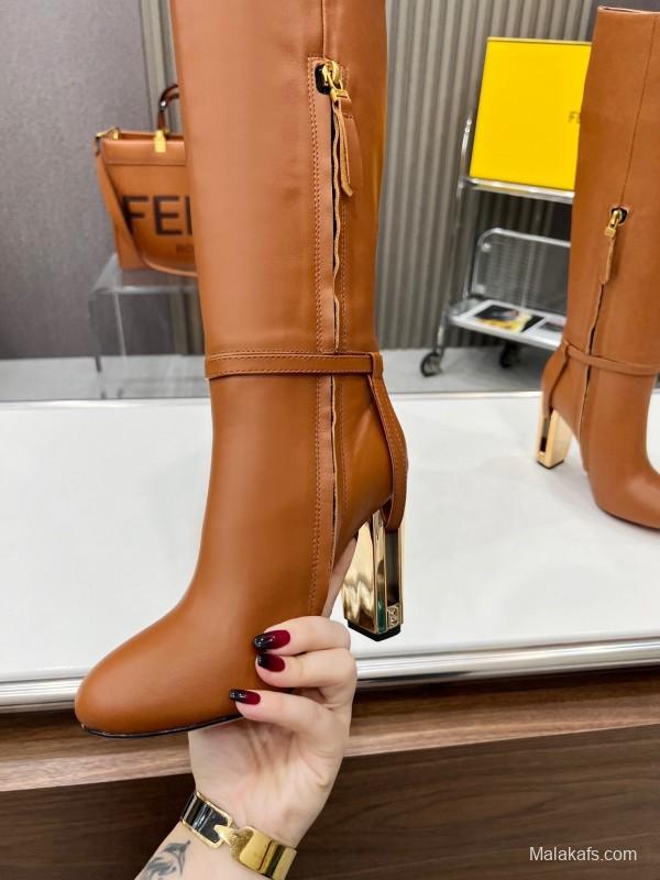 FENDI Delfina Round Toe Boots with FF Buckle - LY00520