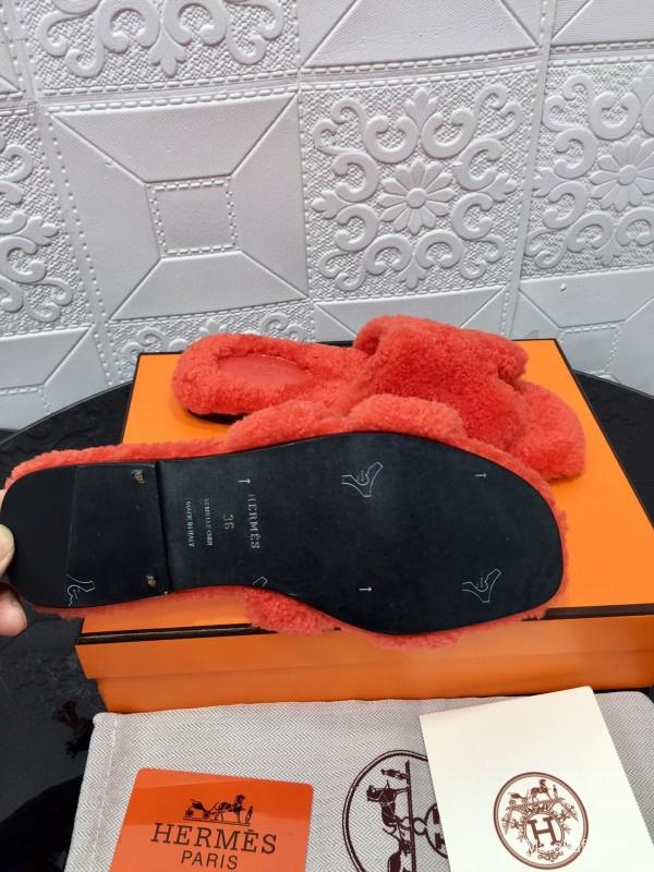 H Teddy Wool H Slippers Flat Sole Fur Slides - LY00240