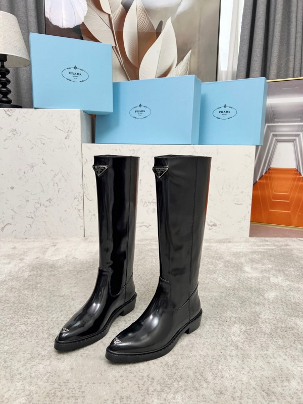 Prada Classic Triangle Logo Pointed Toe Boots - LY00400
