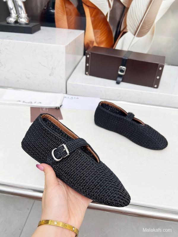 Alaia 2025/SS Knit Ballet Dance Shoes with Inner Arch Support and 0.8CM Height Increase - LY00310