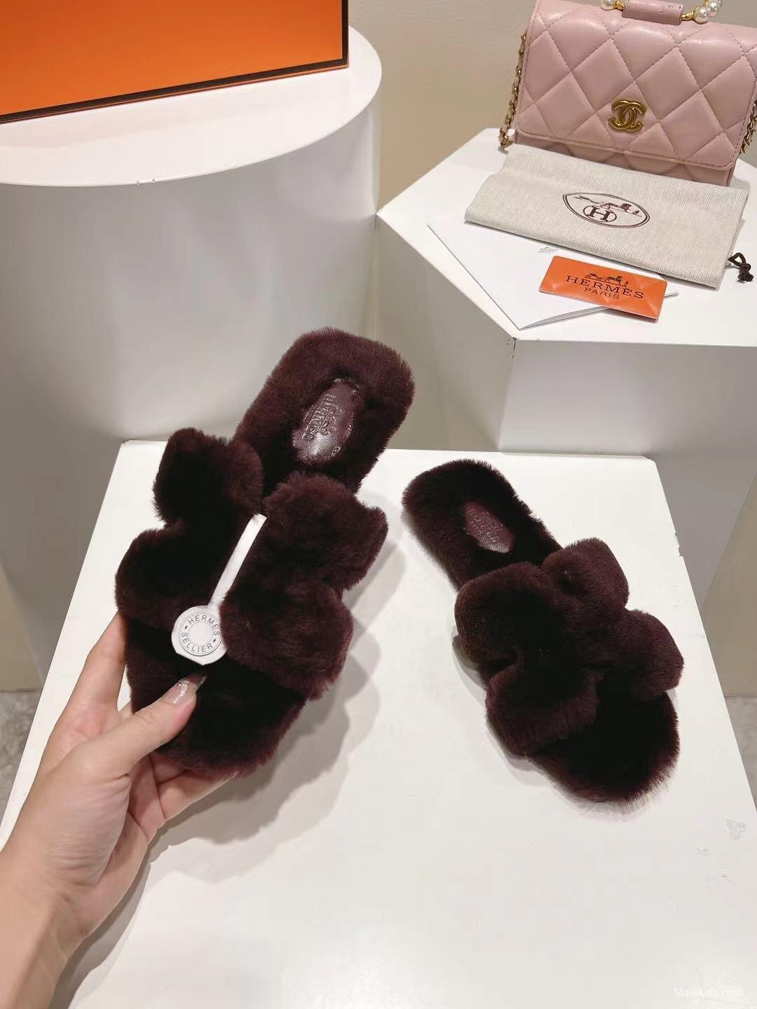 Hermès 2025 SS Love Flat Wool Slippers - LY00240