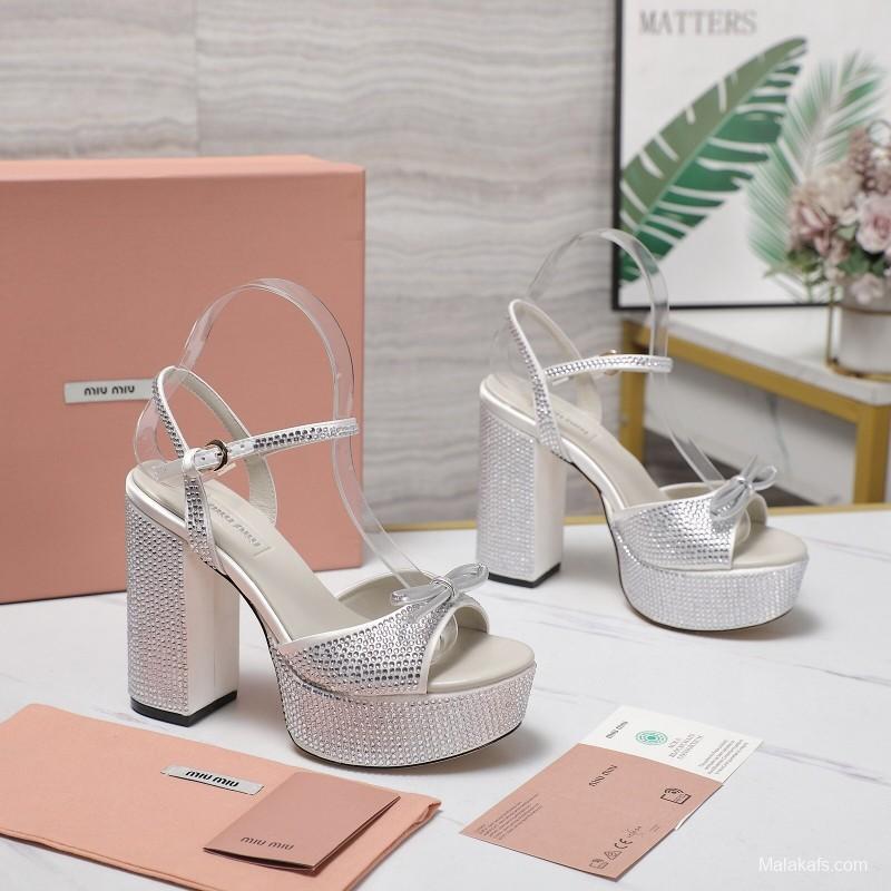 MIUMIU Bling Bling Swarovski Crystal Sandals with 11.5cm Heel - KFY00340