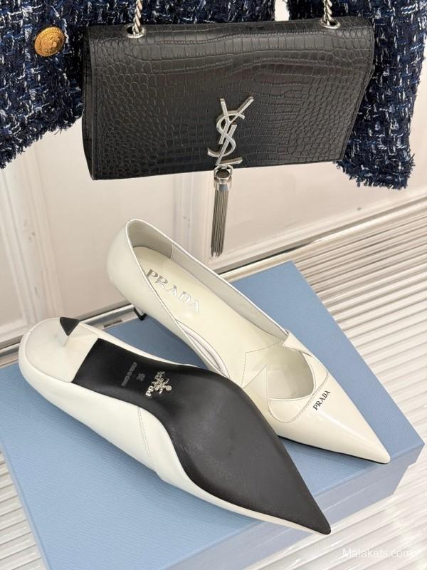 PRADA 2025/SS Catwalk Pointed Toe Kitten Heel Single Shoes - KFY00310