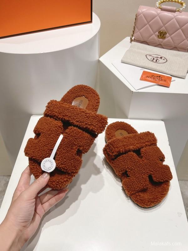 H Love Uncle Full Fur Slippers with Grain Fur Texture - LY00300