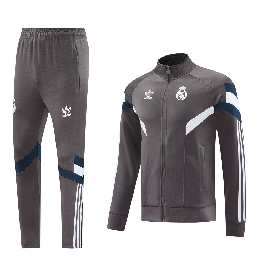 25/26 Real Madrid Light Grey Full Zipper Jacket+Long Pants