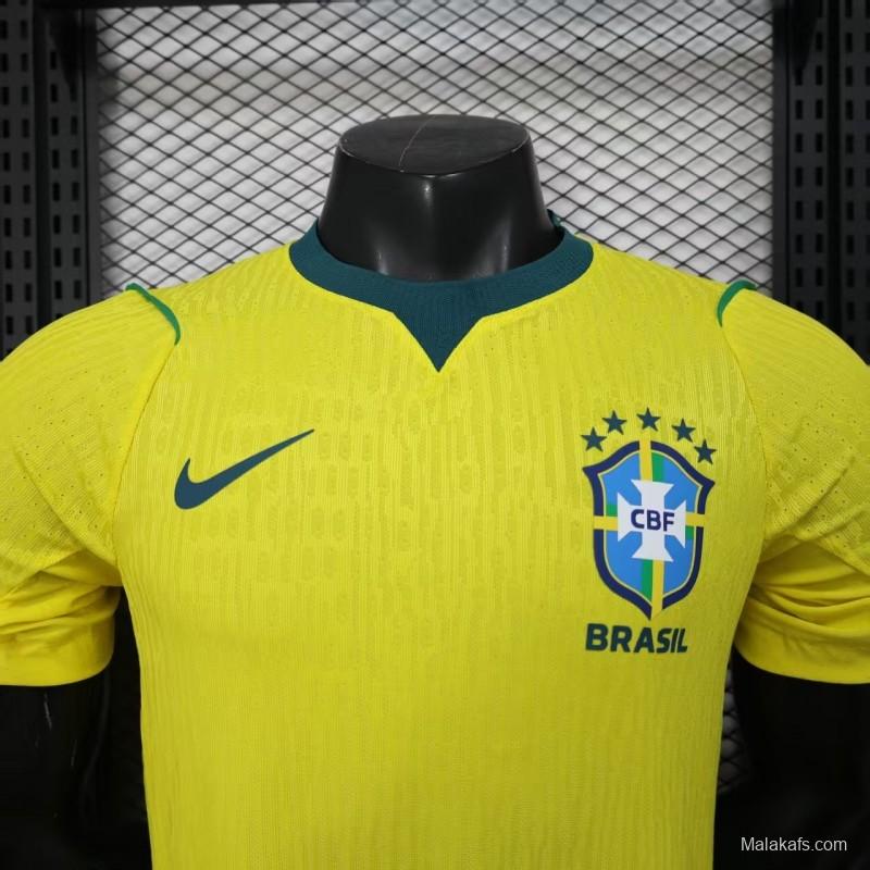 Player Version 2026 Brazil Home Yellow with Vertical Stripe Pattern Jersey