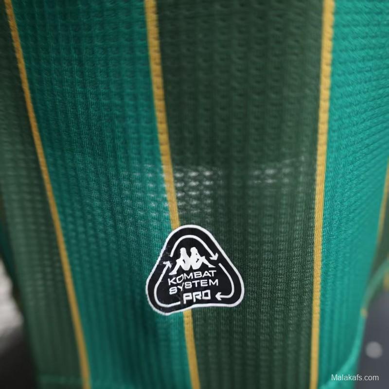 25/26 Player Version  JS Kabylie Home Green Yellow Vertical Stripes Jersey