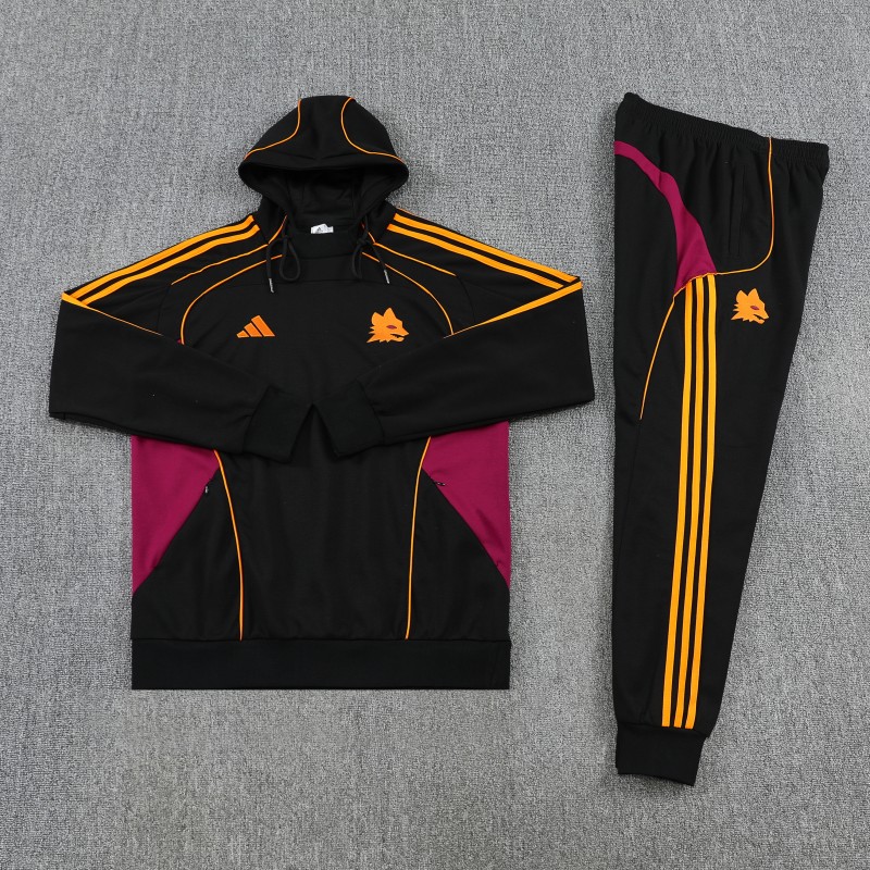 26/27 Roma Black Full Zipper Hooded Jacket Tracksuit + Long Pants