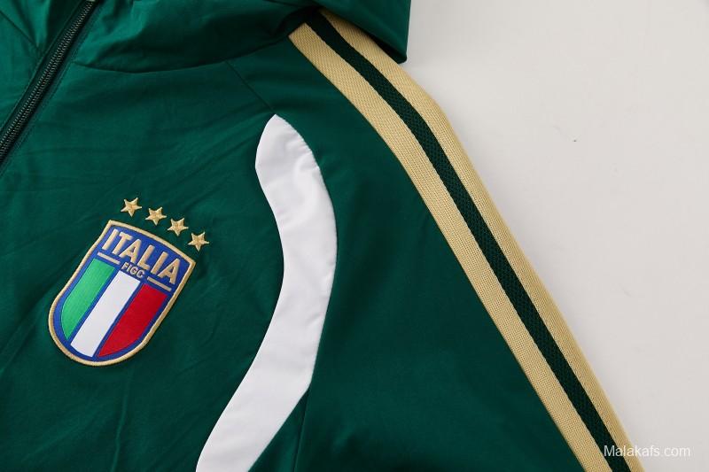 2026 Italy Green Hoodie Full Zipper Windbreaker + Long Pants