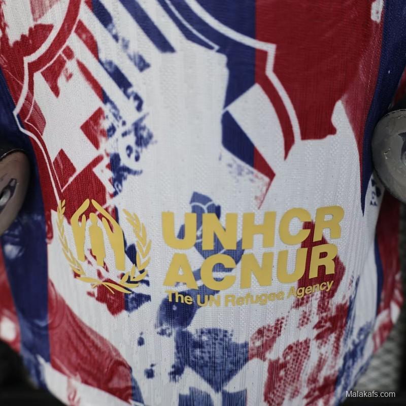 25/26 Player Version Barcelona White with Red Blue Abstract Art Jersey