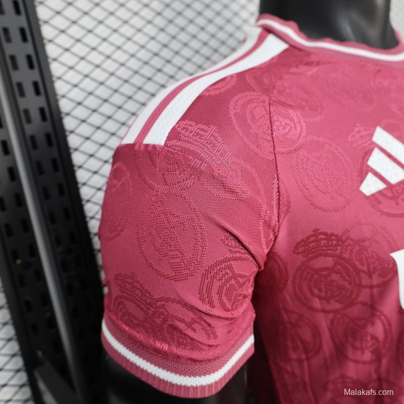 25/26  Player Version Real Madrid Third Dark Pink with all-over embossed crest pattern Jersey