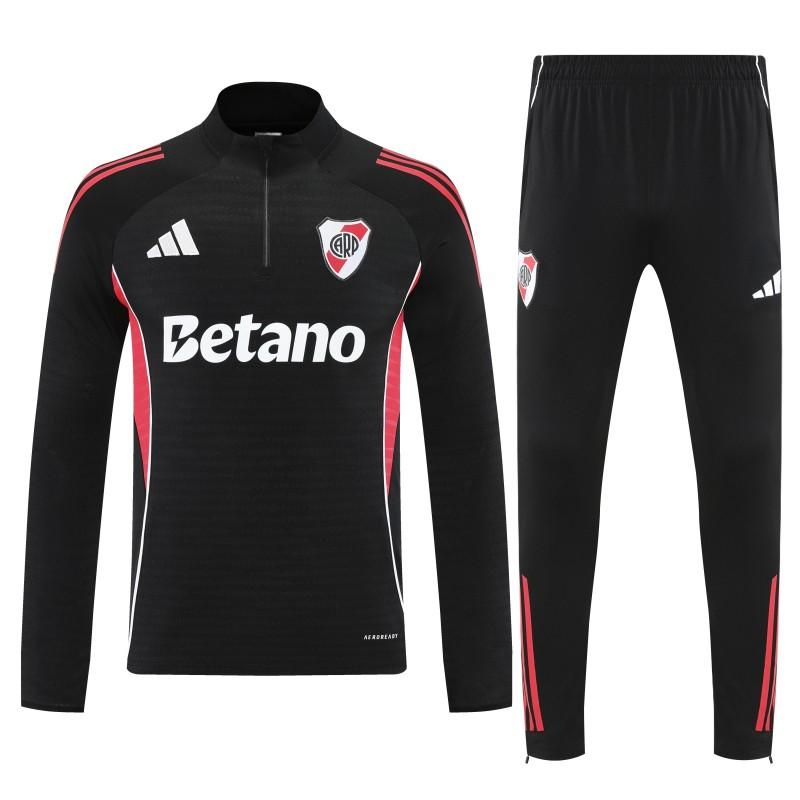 25/26 River Plate Black Half Zipper Jacket Tracksuit + Long Pants