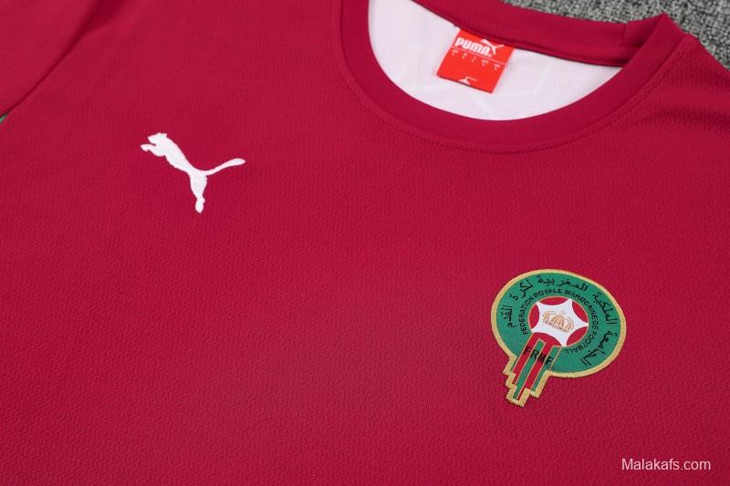 26/27 Morocco Red Short Sleeve+Green Soccer Shorts