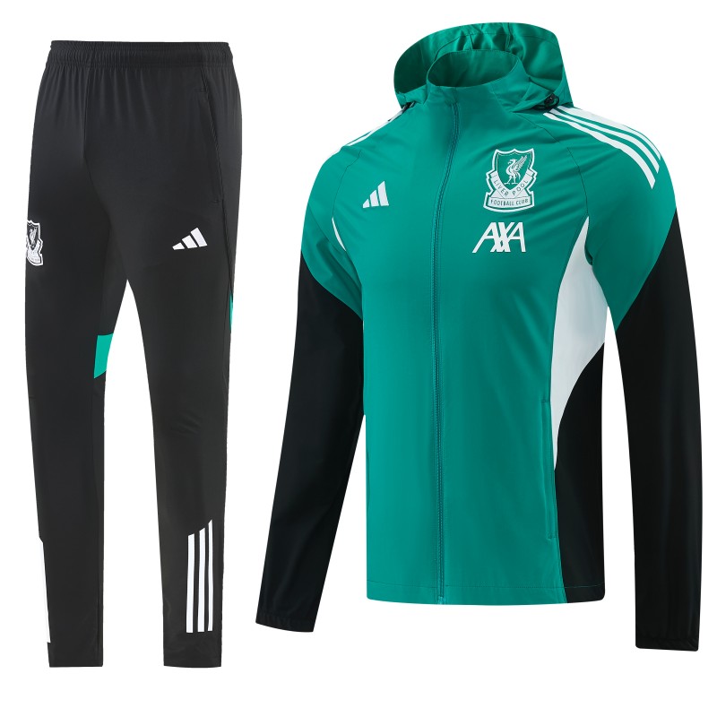 26/27 Liverpool Green Full Zipper Hooded Jacket Tracksuit + Black Long Pants